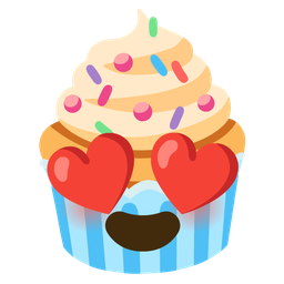 smiling face with heart-eyes and cupcake