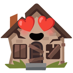 smiling face with heart-eyes and derelict house