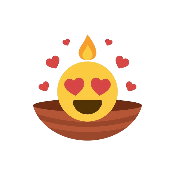 Smiling face with heart-eyes and Diya lamp