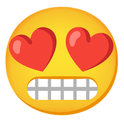 smiling face with heart-eyes and grimacing face