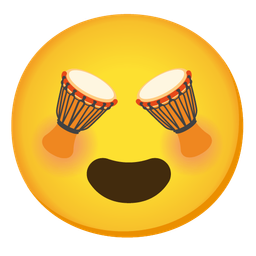 smiling face with heart-eyes and long drum