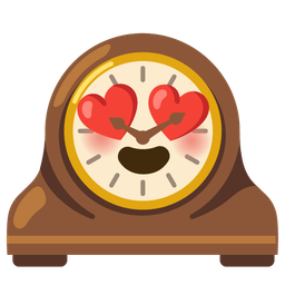 smiling face with heart-eyes and mantelpiece clock
