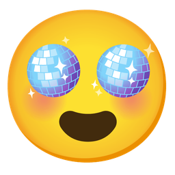 smiling face with heart-eyes and mirror ball