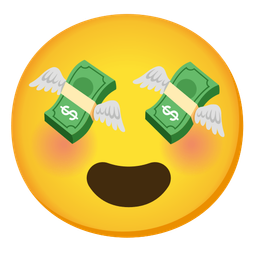 smiling face with heart-eyes and money with wings