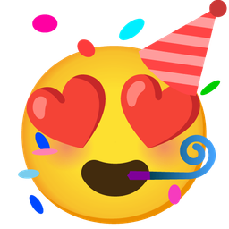 smiling face with heart-eyes and partying face