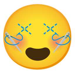smiling face with heart-eyes and sewing needle