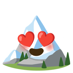 smiling face with heart-eyes and snow-capped mountain