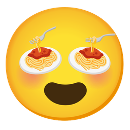 smiling face with heart-eyes and spaghetti