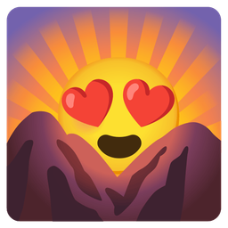smiling face with heart-eyes and sunrise over mountains