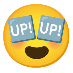 smiling face with heart-eyes and UP! button
