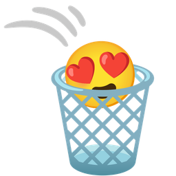 smiling face with heart-eyes and wastebasket