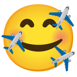 smiling face with hearts and airplane