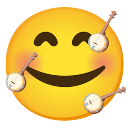 smiling face with hearts and banjo