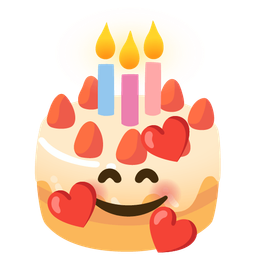 smiling face with hearts and birthday cake