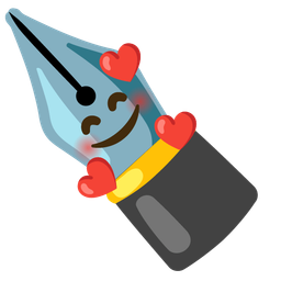 smiling face with hearts and black nib