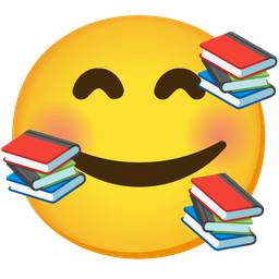 smiling face with hearts and books