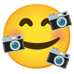 smiling face with hearts and camera
