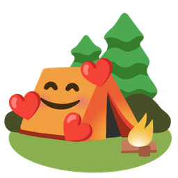 smiling face with hearts and camping