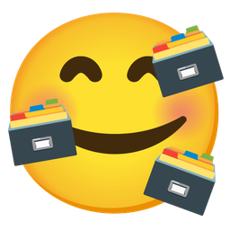 smiling face with hearts and card file box