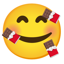smiling face with hearts and chocolate bar