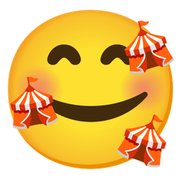 smiling face with hearts and circus tent