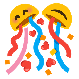 smiling face with hearts and confetti ball