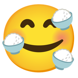 smiling face with hearts and cooked rice