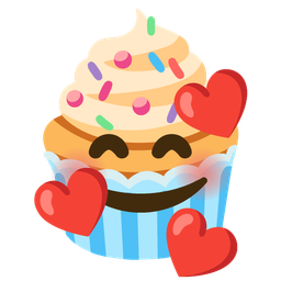 smiling face with hearts and cupcake
