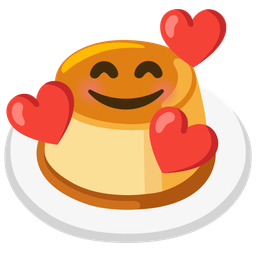 smiling face with hearts and custard