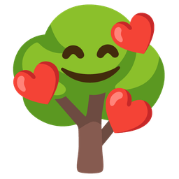 smiling face with hearts and deciduous tree