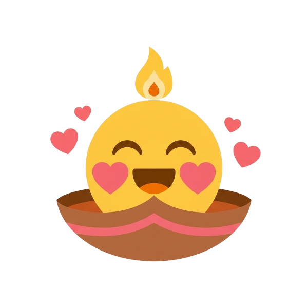 Smiling face with hearts and Diya lamp