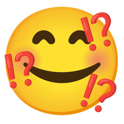 smiling face with hearts and exclamation question mark