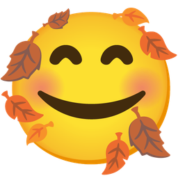 smiling face with hearts and fallen leaf