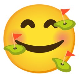 smiling face with hearts and flag in hole