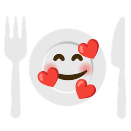 smiling face with hearts and fork and knife with plate