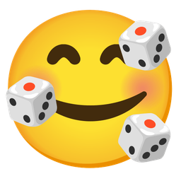 smiling face with hearts and game die