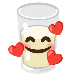 smiling face with hearts and glass of milk