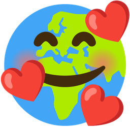 smiling face with hearts and globe showing Europe-Africa