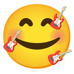 smiling face with hearts and guitar