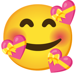 smiling face with hearts and heart with ribbon