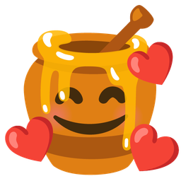 smiling face with hearts and honey pot