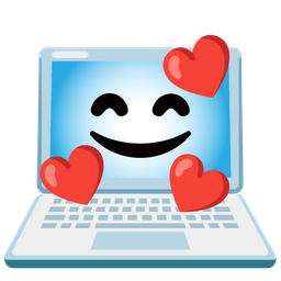smiling face with hearts and laptop