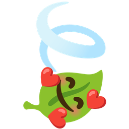 smiling face with hearts and leaf fluttering in wind