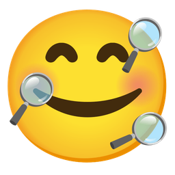 smiling face with hearts and magnifying glass tilted right
