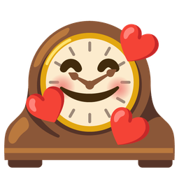 smiling face with hearts and mantelpiece clock