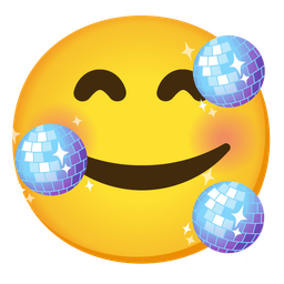 smiling face with hearts and mirror ball