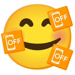 smiling face with hearts and mobile phone off