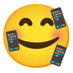 smiling face with hearts and mobile phone