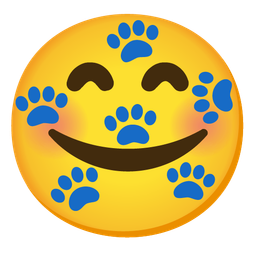smiling face with hearts and paw prints