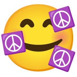 smiling face with hearts and peace symbol